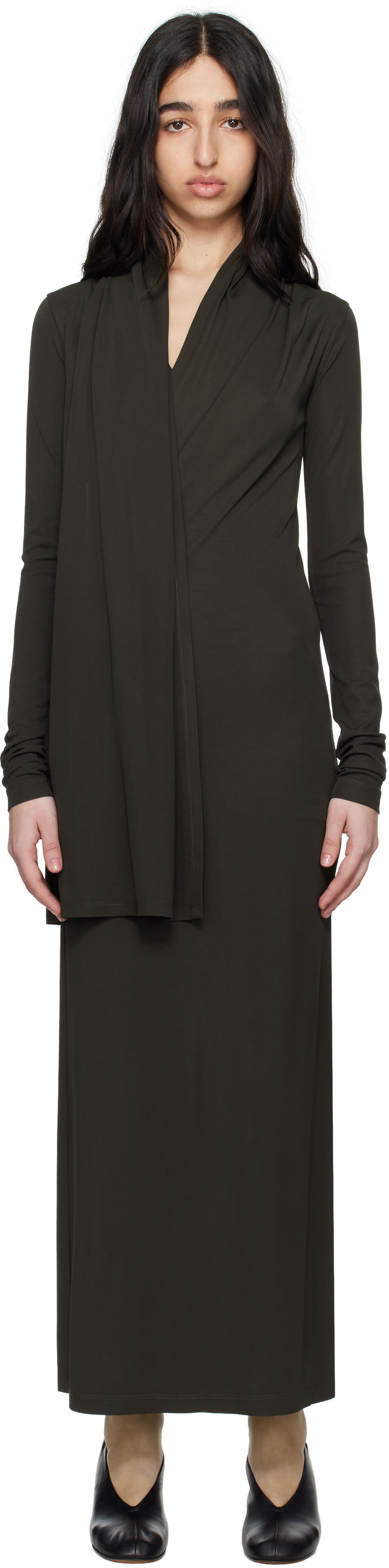 Mekko TOTEME TOTEME Overlapped Jersey Midi Dress Vihreä | 252-WRD0172-FB0162