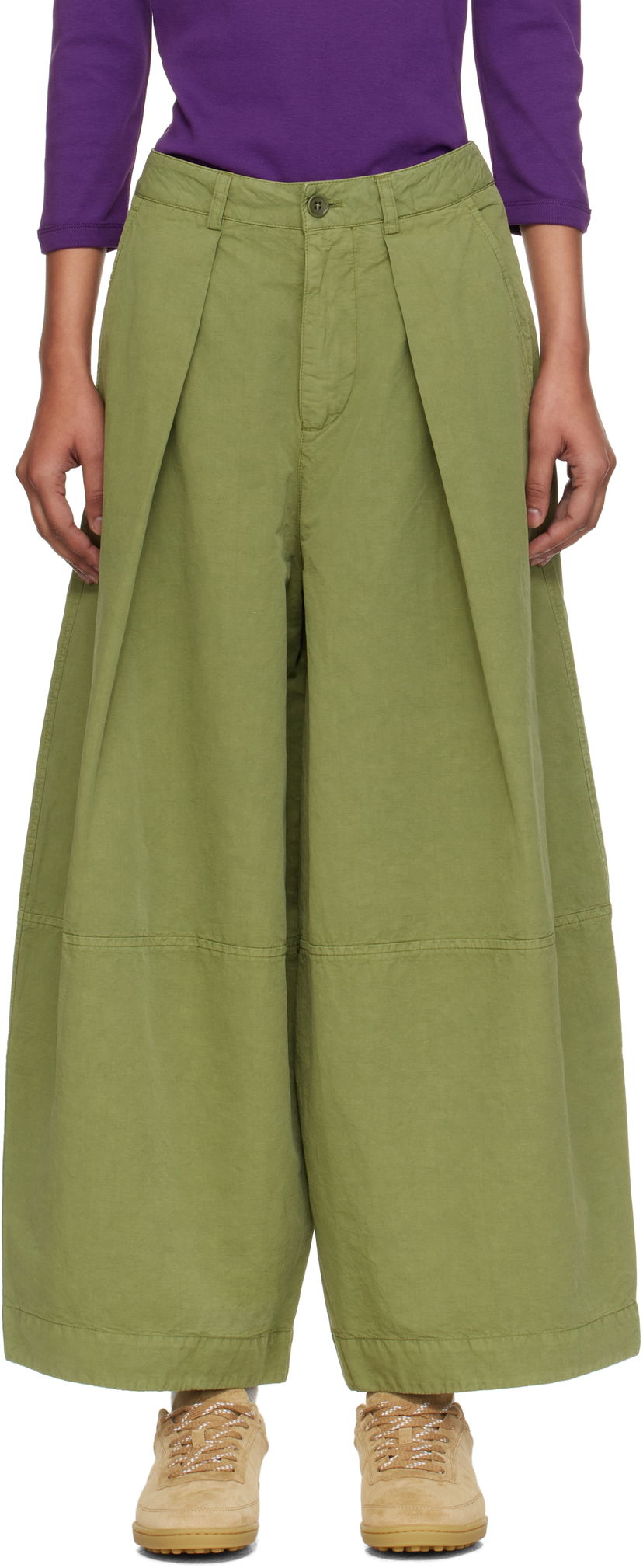 Housut YMC YMC Deadbeat Wide-Leg Pleated Trousers Vihreä | Q4YMB