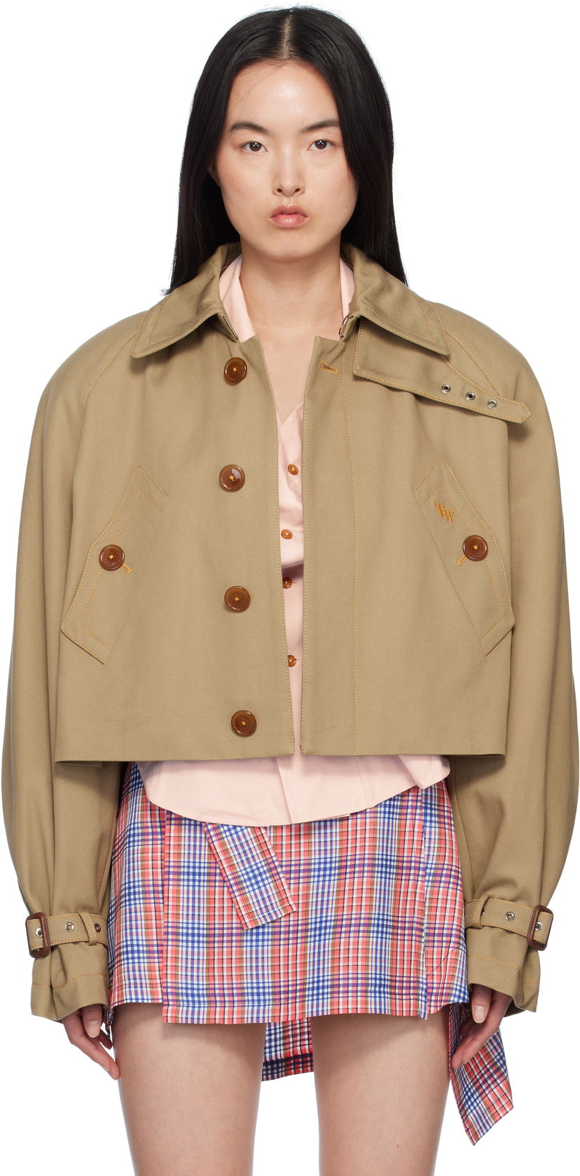 Takki Vivienne Westwood Vivienne Westwood Graziano Cropped Trench Coat Beige | 3301001L-W011Y-