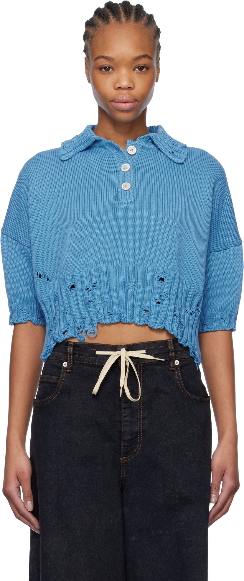 Villapaita Marni Marni Cropped Knit Polo Sininen | POMD0045E0 UFC652