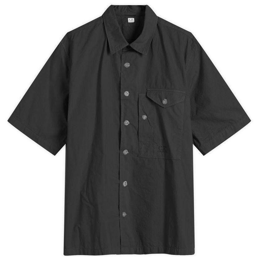 Paita C.P. Company C.P. Company Short Sleeve Shirt with Pocket Logo, Size Large Musta | 18CMSH249A-005328G-BLK