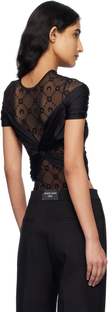 Body Marine Serre Marine Serre Draped Twist-Front Bodysuit Musta | WTO430A RJER0018, 2