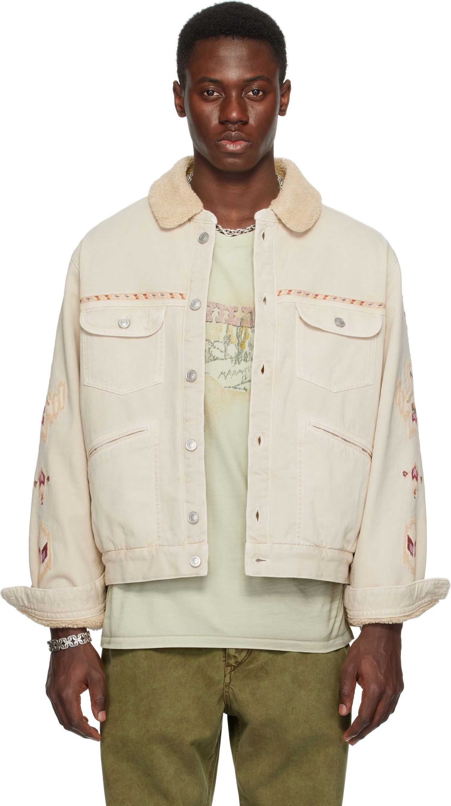 Takki ISABEL MARANT Isabel Marant Jenson Embroidered Sherpa Denim Jacket Beige | 25PVE0184HA-C1H02H, 0