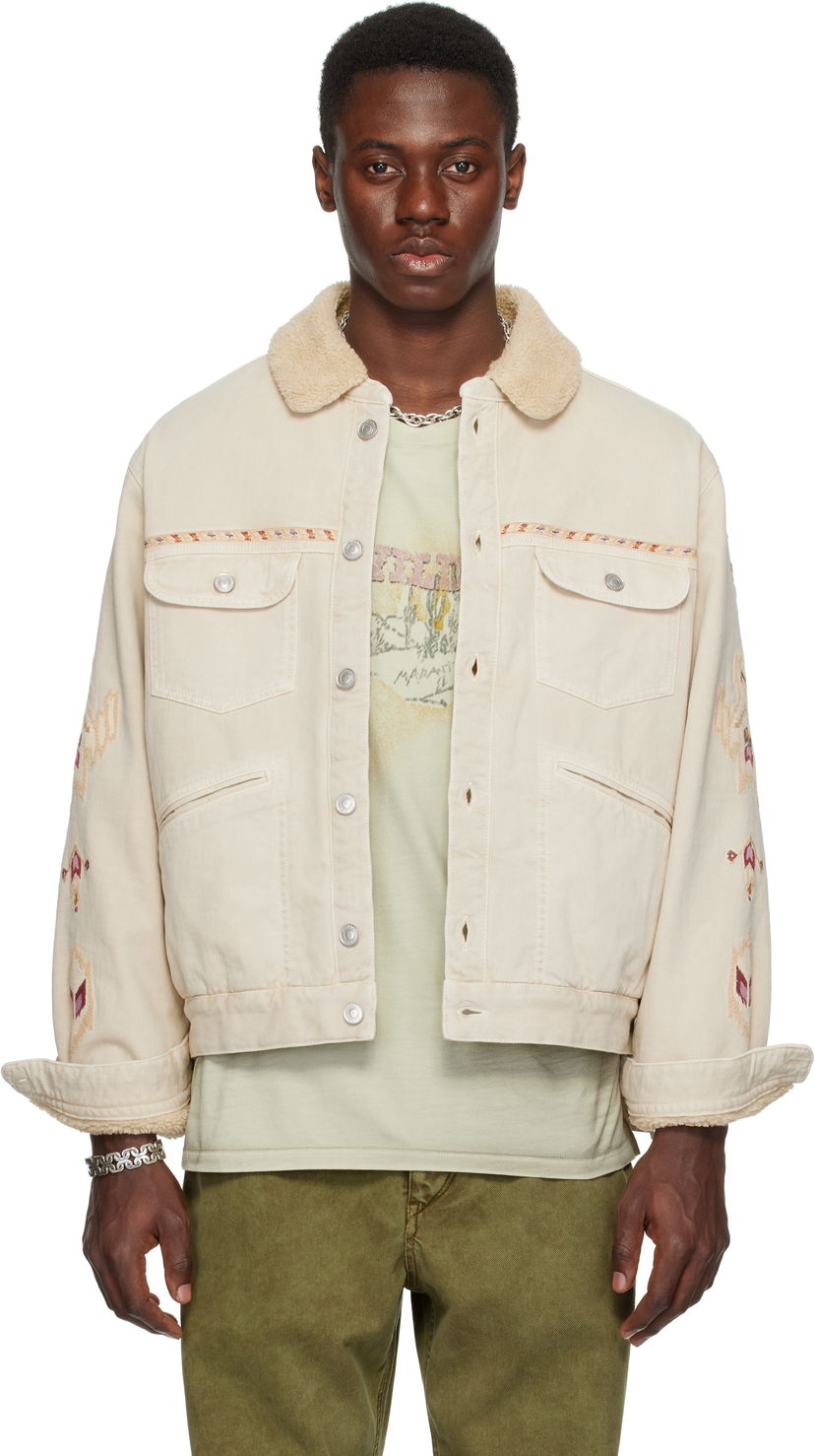 Takki ISABEL MARANT Isabel Marant Jenson Embroidered Sherpa Denim Jacket Beige | 25PVE0184HA-C1H02H