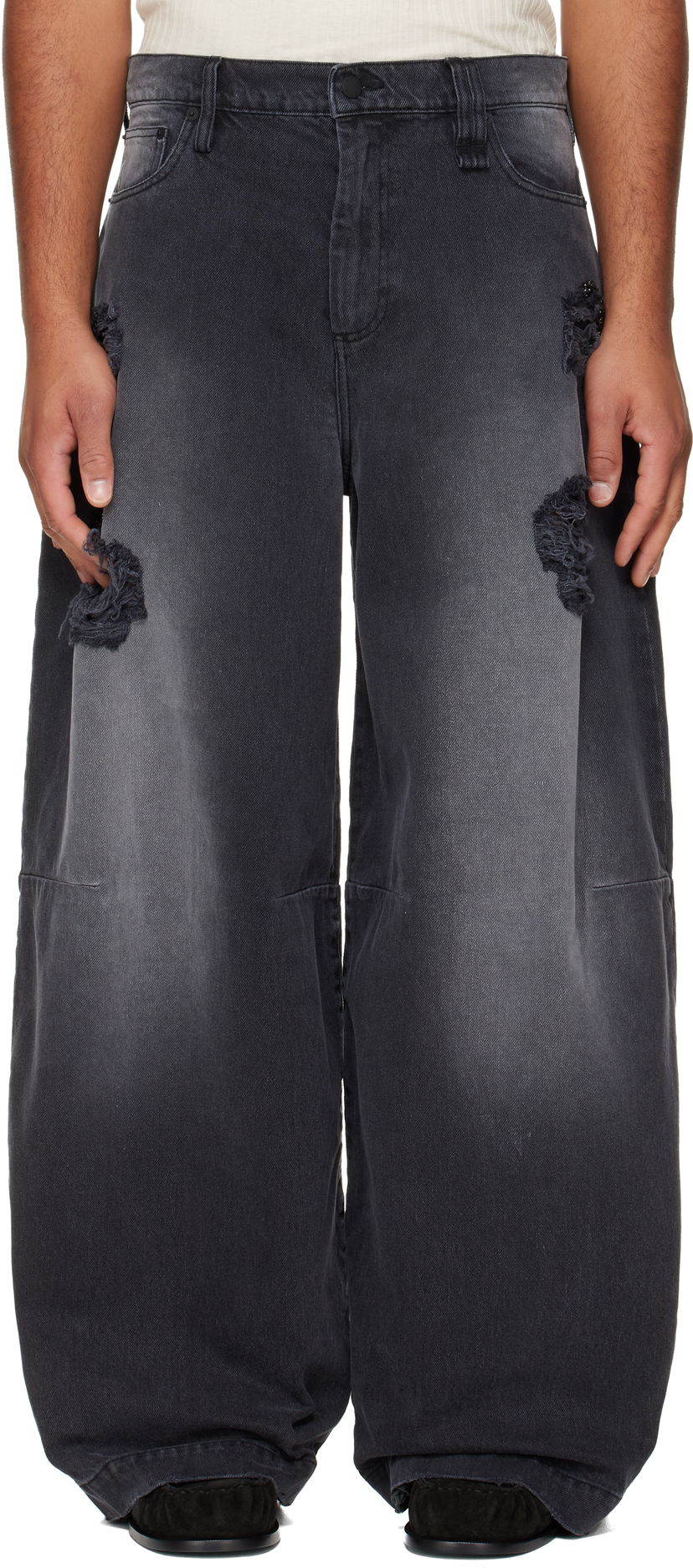 Jeans Simone Rocha Simone Rocha Embellished Wide Leg Puddle Jeans Musta | 4162B 1239D
