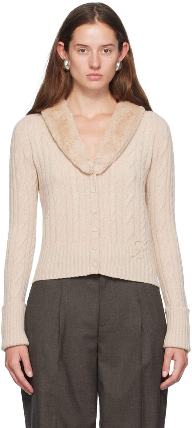 Villapaita Blumarine Faux Fur Collar Cable Knit Cardigan Beige | A422M500A