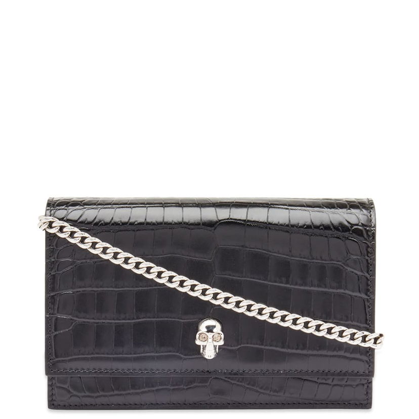 Lompakko Alexander McQueen Alexander McQueen Croc-Embossed Small Skull Chain Wallet Musta | 6130881HB0I-1001