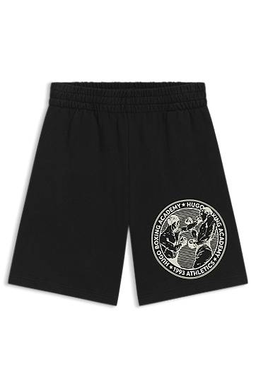 Shortsit BOSS Cotton-Terry Shorts with Boxing Academy Graphic Musta | 50542413