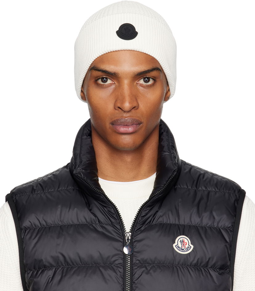 Pipo Moncler Moncler Logo Cotton Beanie Valkoinen | K20913B00032M1367