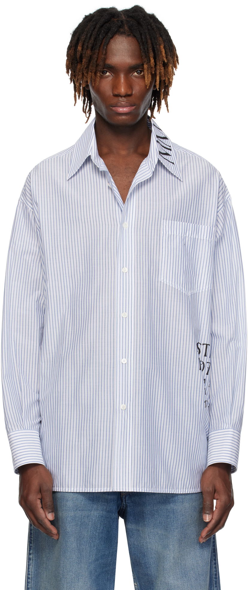 Paita Maison Margiela MM6 Maison Margiela Asymmetric Striped Poplin Shirt Sininen | SH0DT0014 M35251