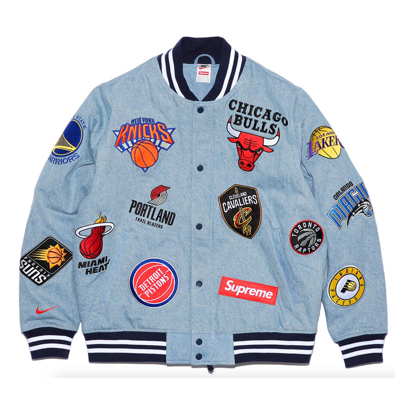 Bomber-takki Nike Supreme x NBA Denim Jacket Sininen | AO3632-440