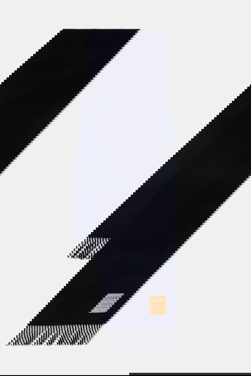 Huivi GANNI Double Face Wool Solid Fringed Scarf Tummansininen | A6931, 0