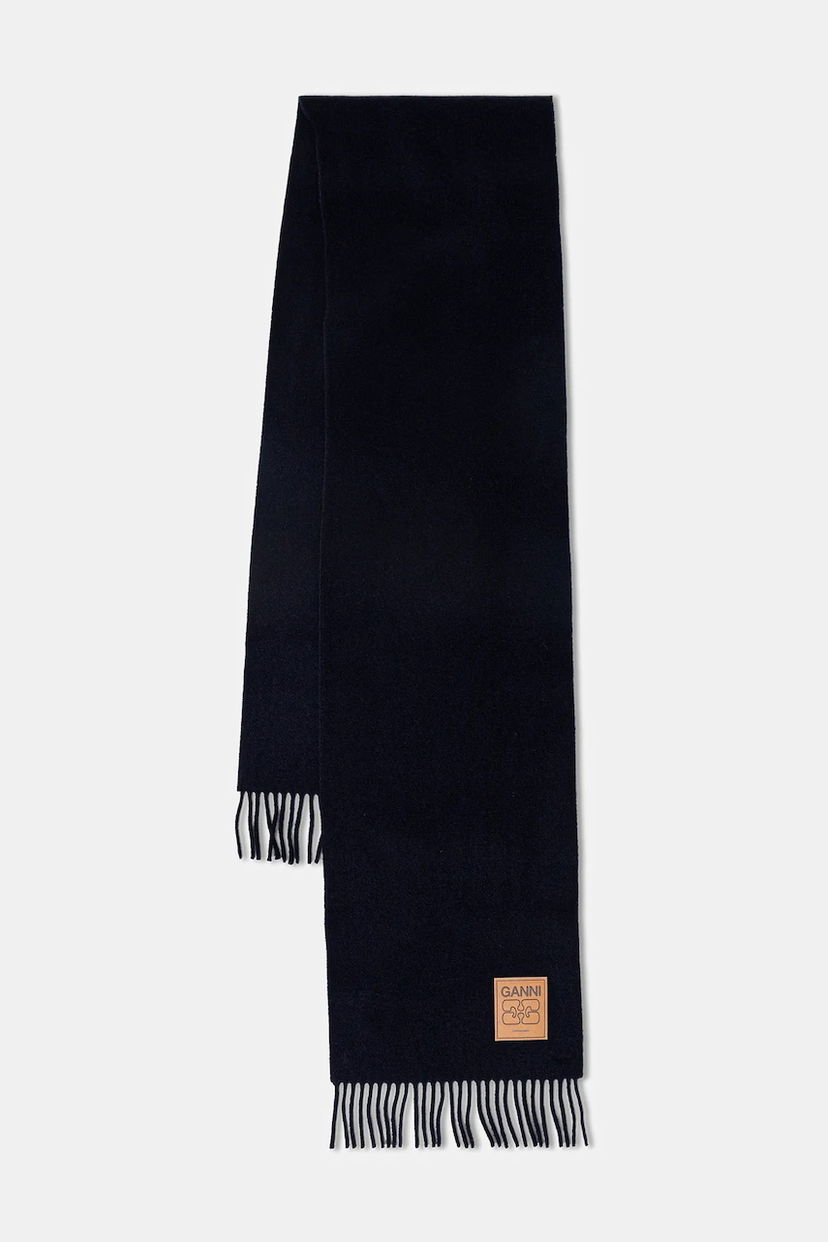 Huivi GANNI Double Face Wool Solid Fringed Scarf Tummansininen | A6931
