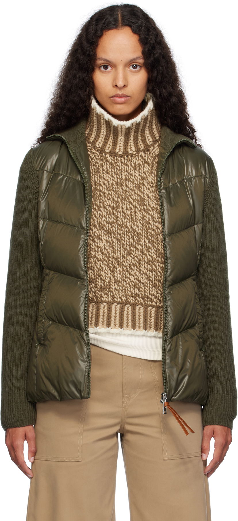 Puffer takki Moncler Moncler Padded Wool Zip-Up Down Cardigan Vihreä | J20939B00041M1241