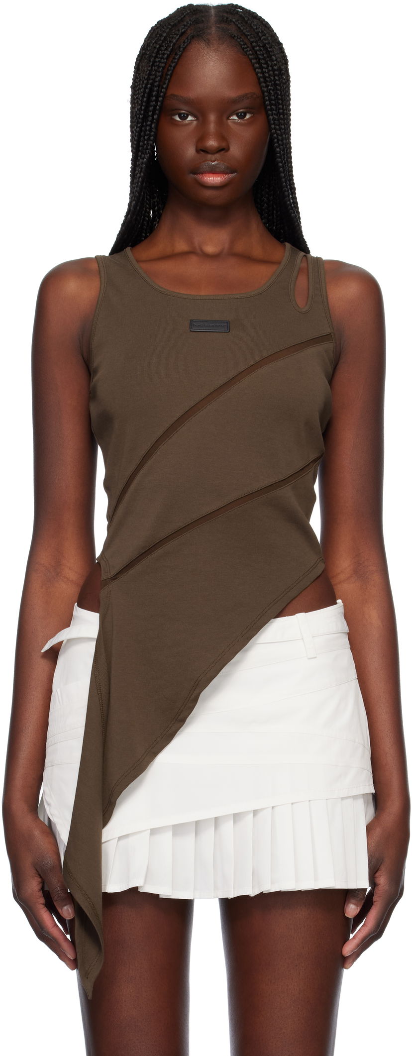 Tankkitoppi Feng Chen Wang Feng Chen Wang Patchwork Asymmetric Tank Top Ruskea | FWS19VS01B
