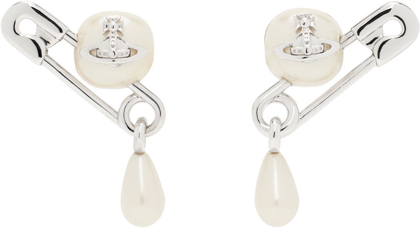 Korvakorut Vivienne Westwood Vivienne Westwood Claude Pearl Drop Safety Pin Earrings Valkoinen | 62010363-02P103-