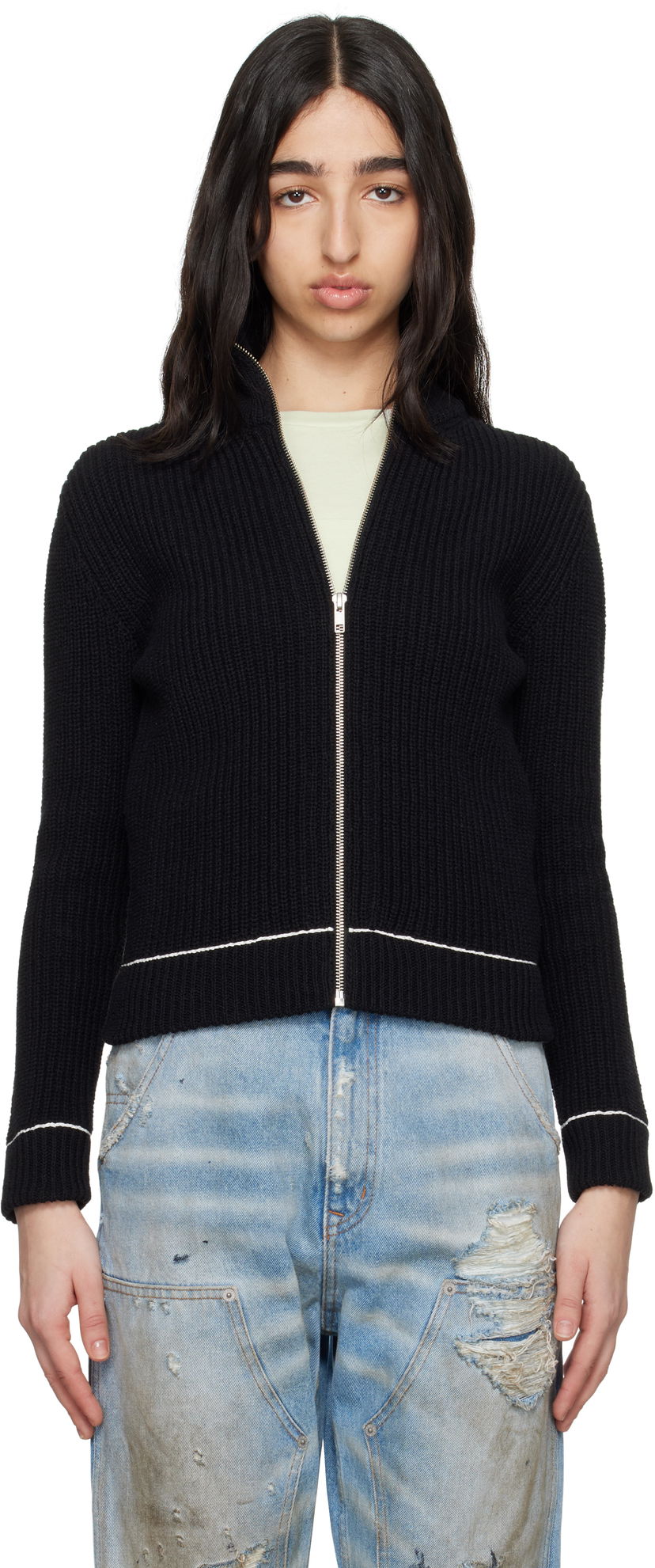 Villapaita Maison Margiela MM6 Maison Margiela Slitted Camionneur Track Jacket Musta | S62AN0142 M13124