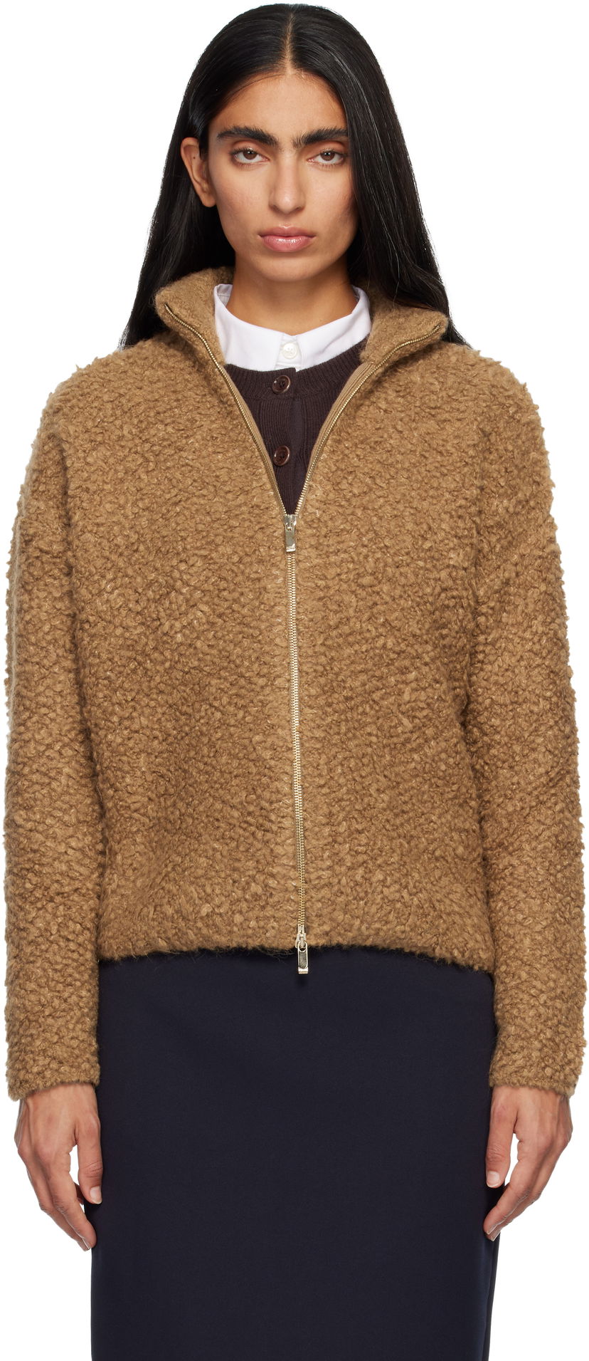 Villapaita Max Mara Oggetti Teddy Full-Zip Cardigan Ruskea | 2526346062600