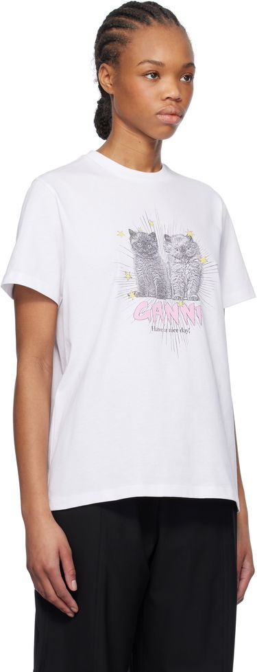 T-paita GANNI Kittens Relaxed T-Shirt With Print Valkoinen | T4060-151, 2