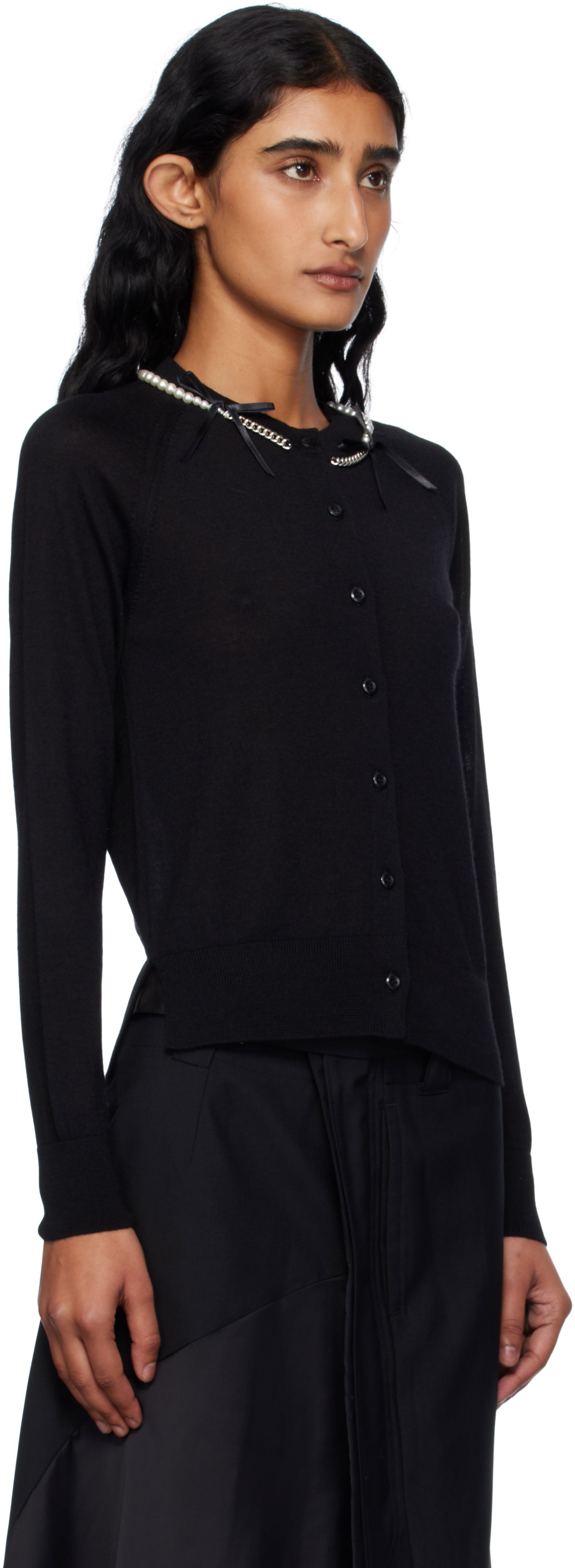 Villapaita Simone Rocha Simone Rocha Pearl & Chain Bow Cardigan Musta | KMK13B 0647, 1