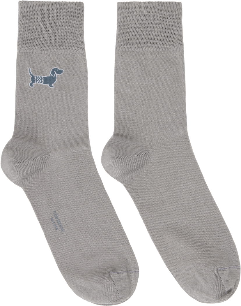 Sukat Thom Browne Cotton Crew Socks With Dog Embroidery Harmaa | FAS220A-Y3012