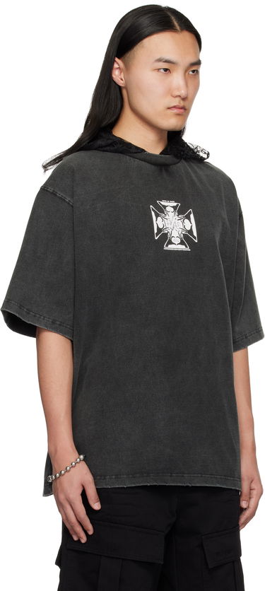 T-paita We11done We11done Heart Cross Graphic Hooded T-Shirt Harmaa | WD-TH0-25-842-U-BK, 4