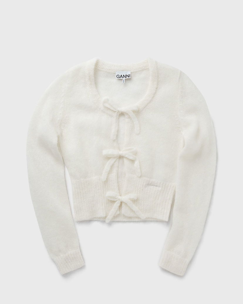 Villapaita GANNI Tie String Light Mohair Cardigan Valkoinen | K2343-135