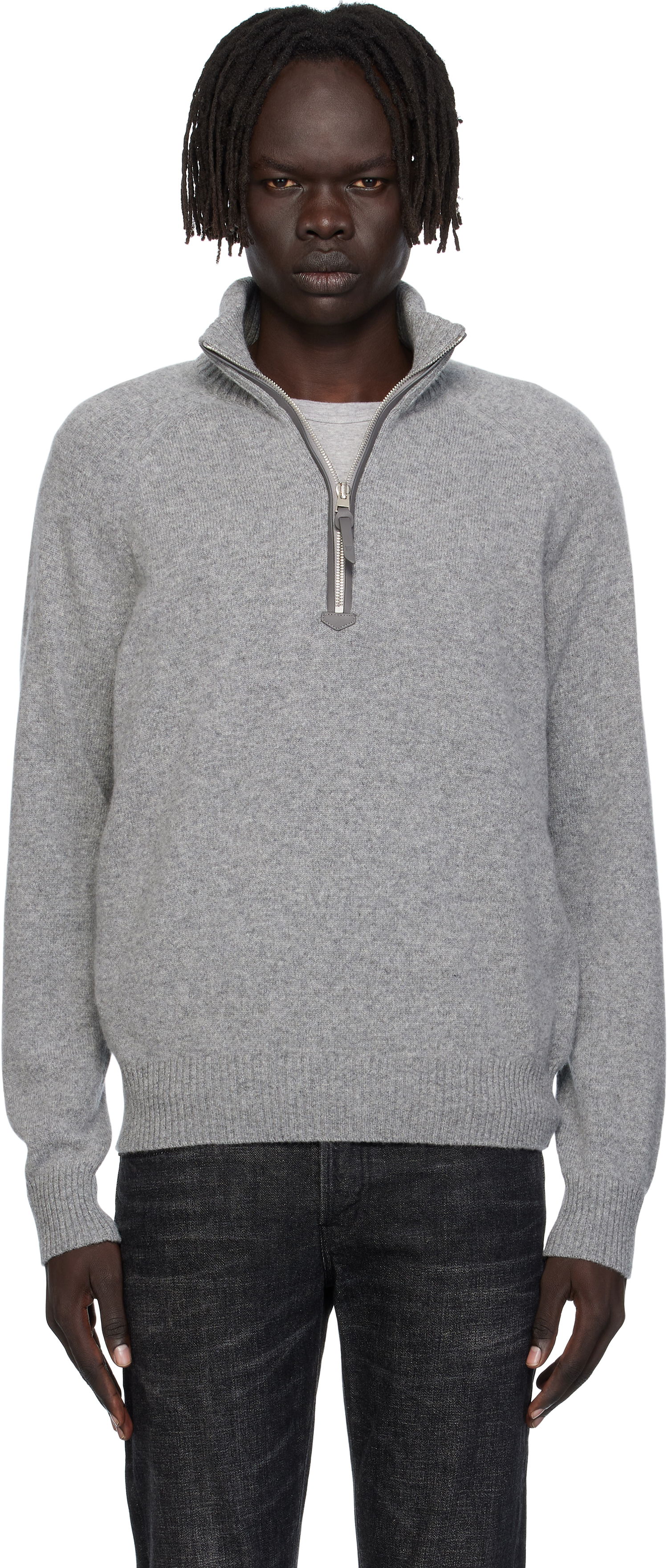 Villapaita Tom Ford TOM FORD Lambswool & Cashmere Half-Zip Sweater Harmaa | KFL004-YMW106, 0