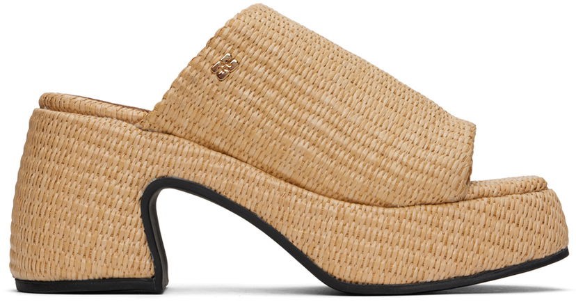 Tennarit ja kengät GANNI GANNI Butterfly Platform Raffia Heeled Sandals Beige | S2631