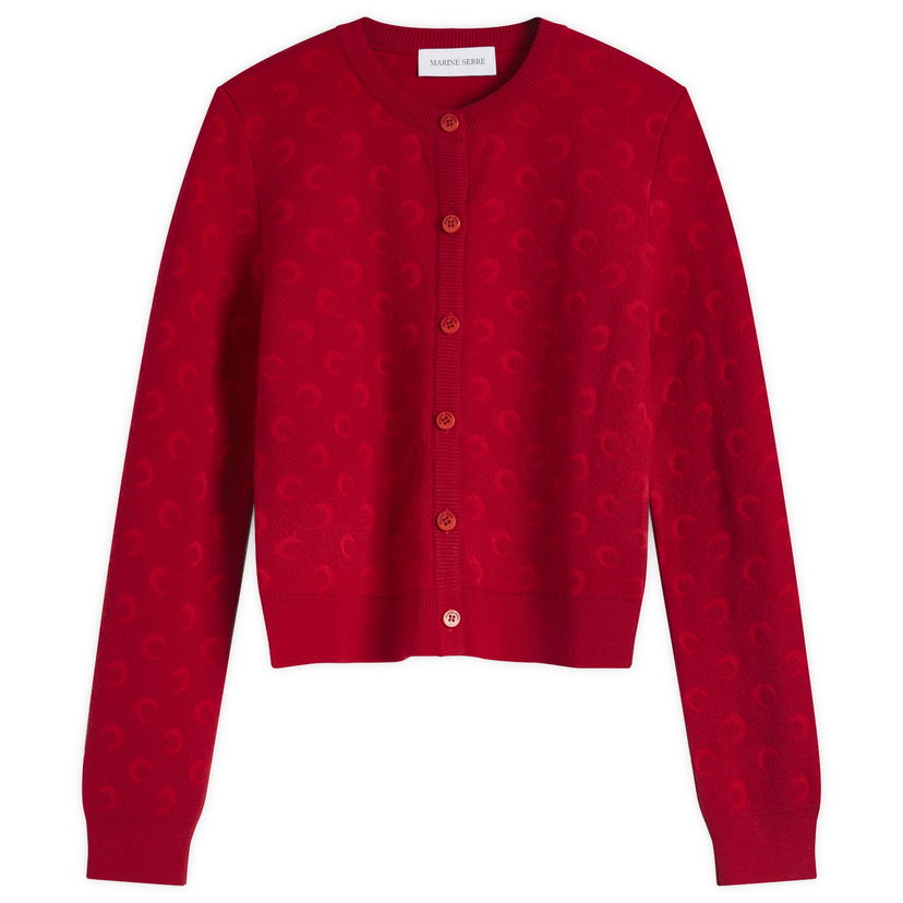 Villapaita Marine Serre Marine Serre Moon Jacquard Knit Fitted Cardigan, Size Large Punainen | WTK011A-RD10