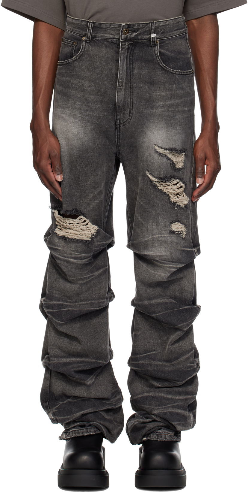 Jeans We11done We11done Distressed Wrinkled Straight Leg Jeans Harmaa | WD-DP0-25-319-M-BK