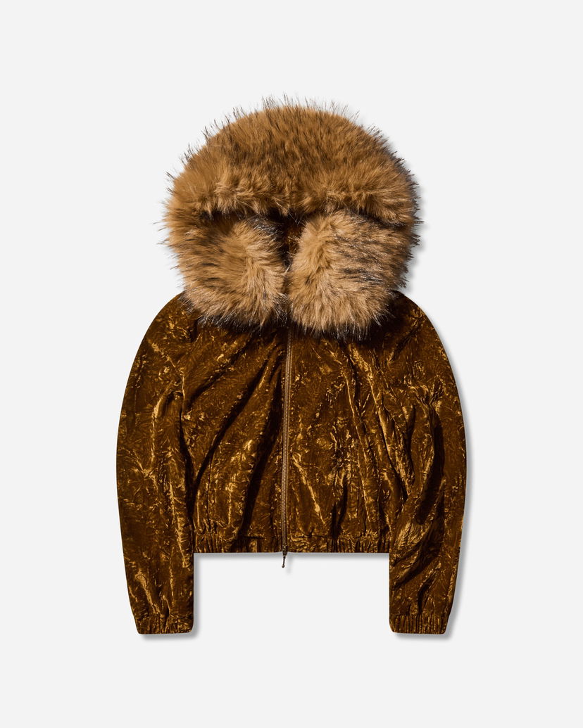 Huppari GUESS Faux Fur Trim Crushed Velour Hoodie Ruskea | W5BQ04W0260 G1EM
