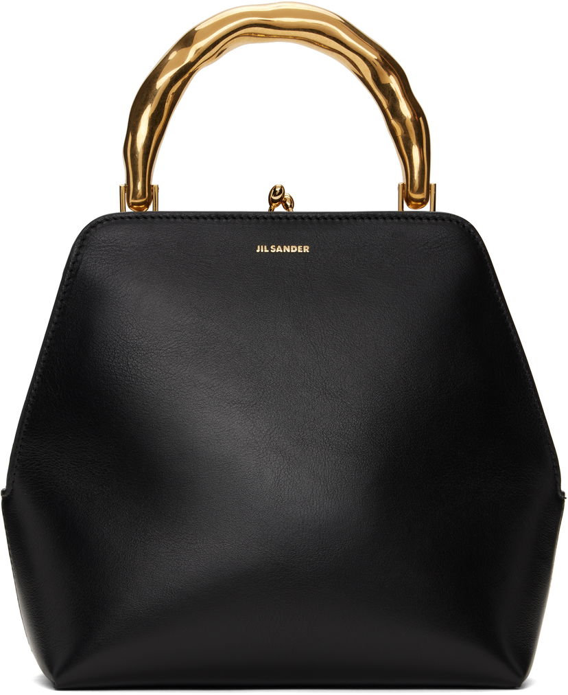 Käsilaukku Jil Sander Square Leather Bag With Gold Handle Musta | J08WD0126_P7190