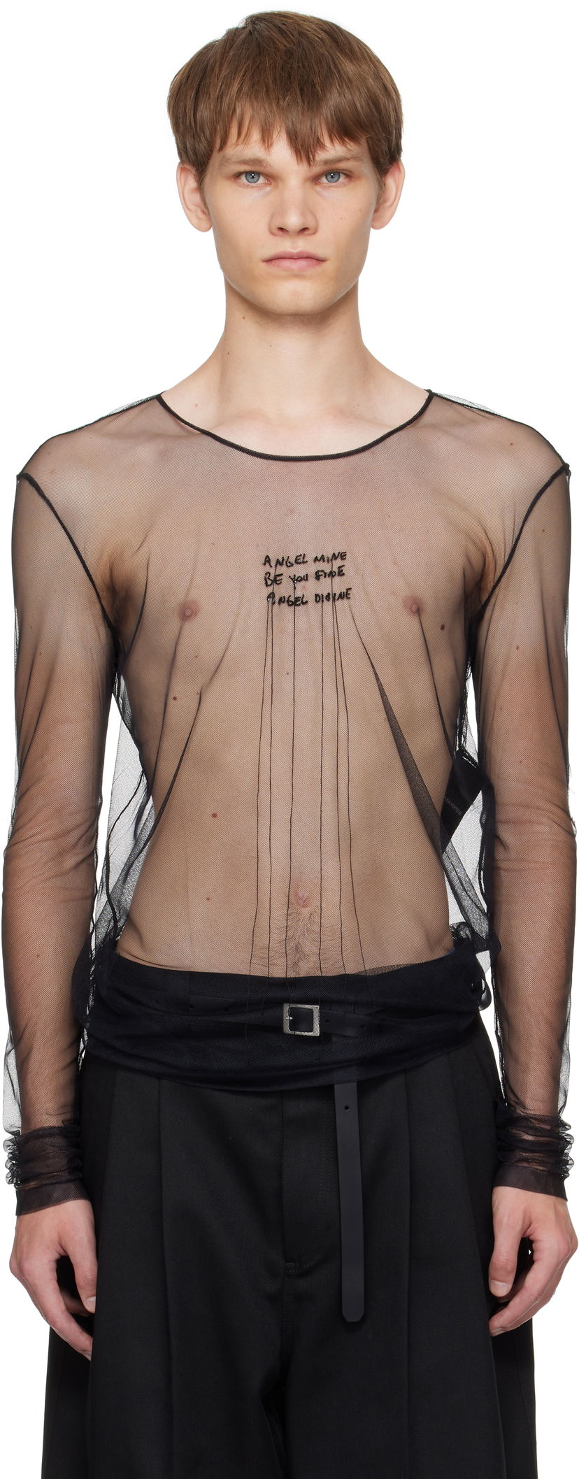 T-paita Ann Demeulemeester Ann Demeulemeester 'Angel Divine' Sheer Long Sleeve T-Shirt Musta | B0013163-FA585-099