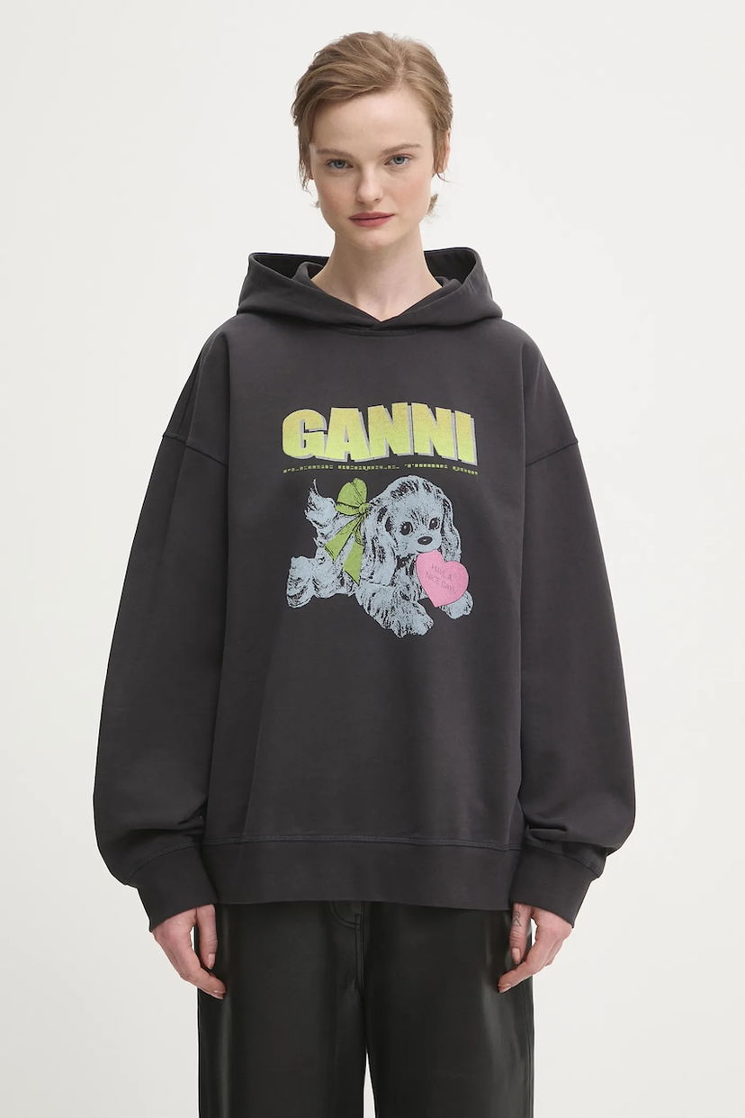 Huppari GANNI Isoli Oversized Hooded Sweatshirt with Dog Print Harmaa | T4360