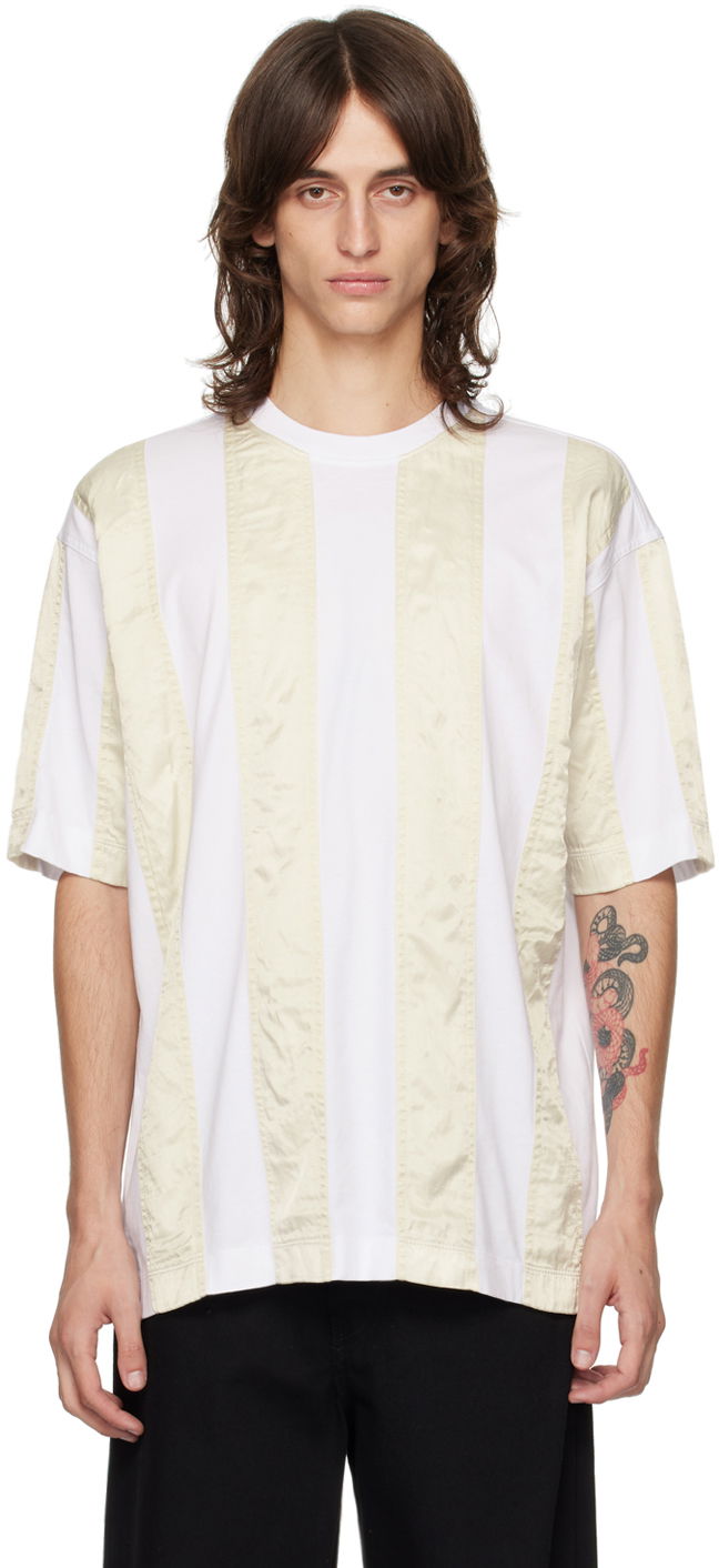 T-paita Dries Van Noten White & Beige Paneled T-Shirt Valkoinen | 242-021116-9603