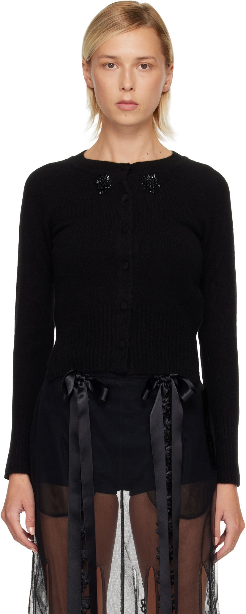 Villapaita Simone Rocha Simone Rocha Embellished Cashmere Cardigan Musta | COMK3B 0667
