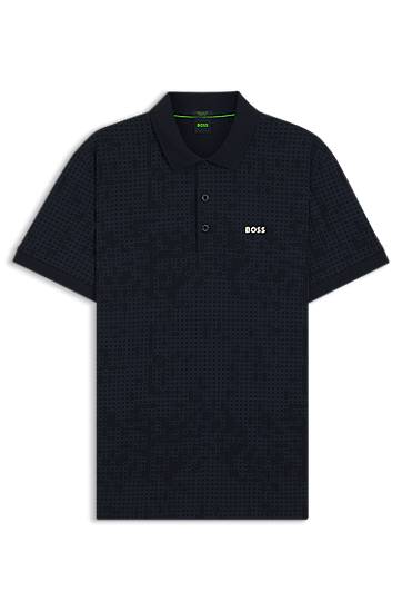 Poolopaita BOSS Stretch Cotton Polo Shirt with All-Over Print Tummansininen | 50549358