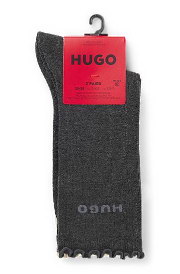 Sukat BOSS Two-pack of regular-length ribbed socks with lettuce cuff Monivärinen | 50543178, 1