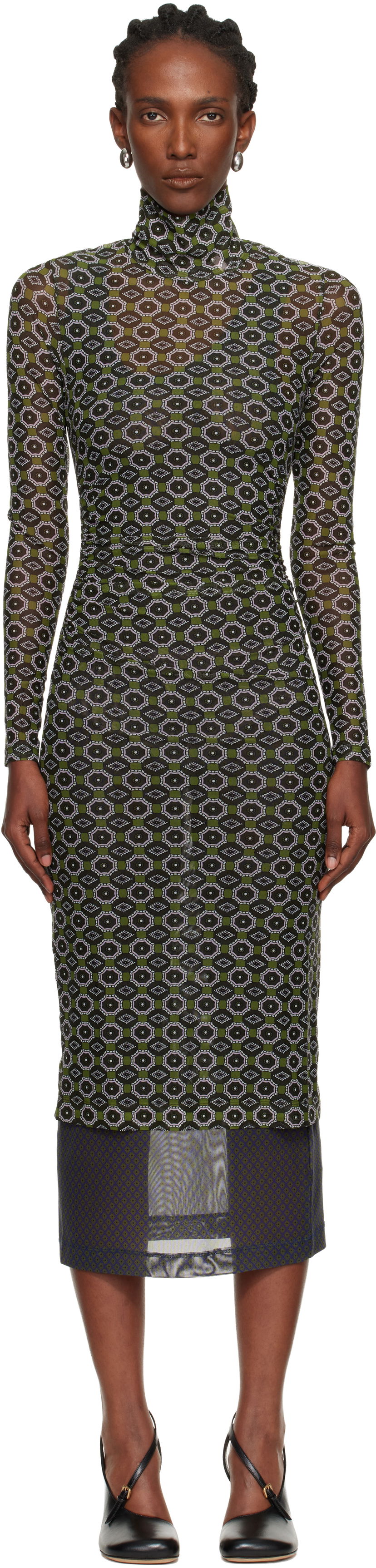 Mekko Dries Van Noten Dries Van Noten Geometric Pattern Transparent Mesh Turtleneck Midi Dress Monivärinen | 252-011124-2623