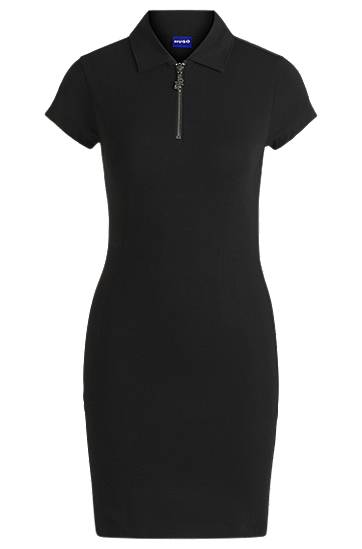 Mekko BOSS Stretch Cotton Bodycon Dress with Zip Placket Musta | 50537417