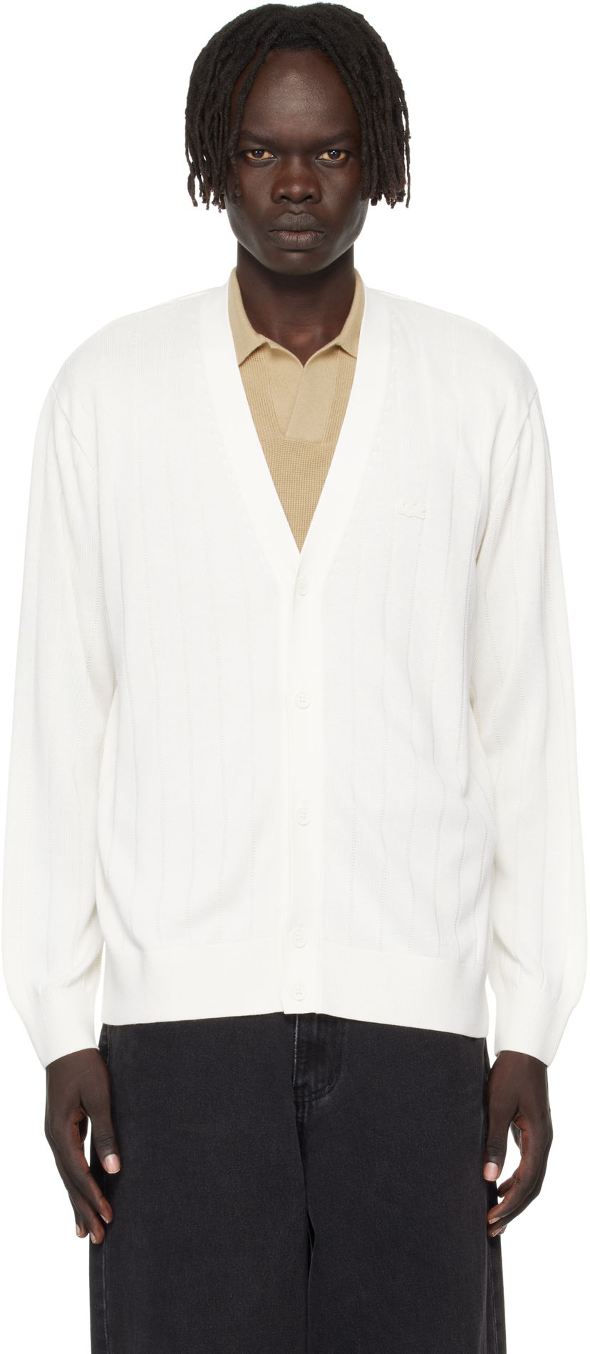 Villapaita Lacoste Fluid Rib Knit Cardigan Valkoinen | AH5338_70V
