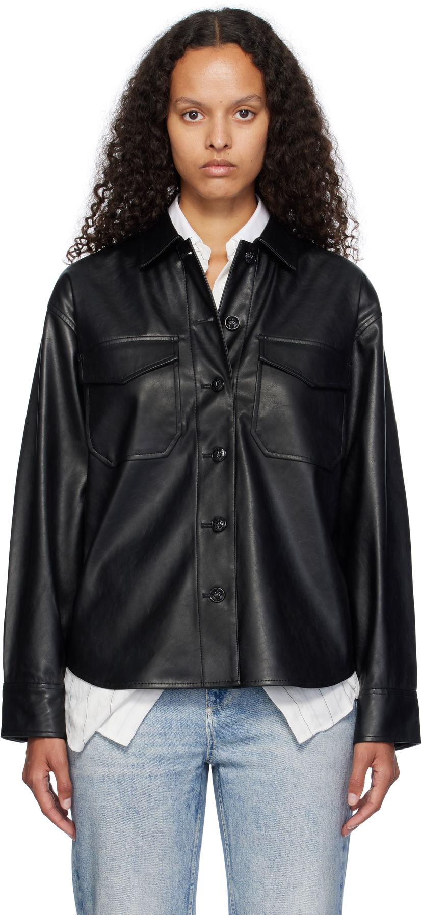 Paita rag & bone Rag & Bone Camilla Faux-Leather Shirt Musta | WCW24FA001GR01