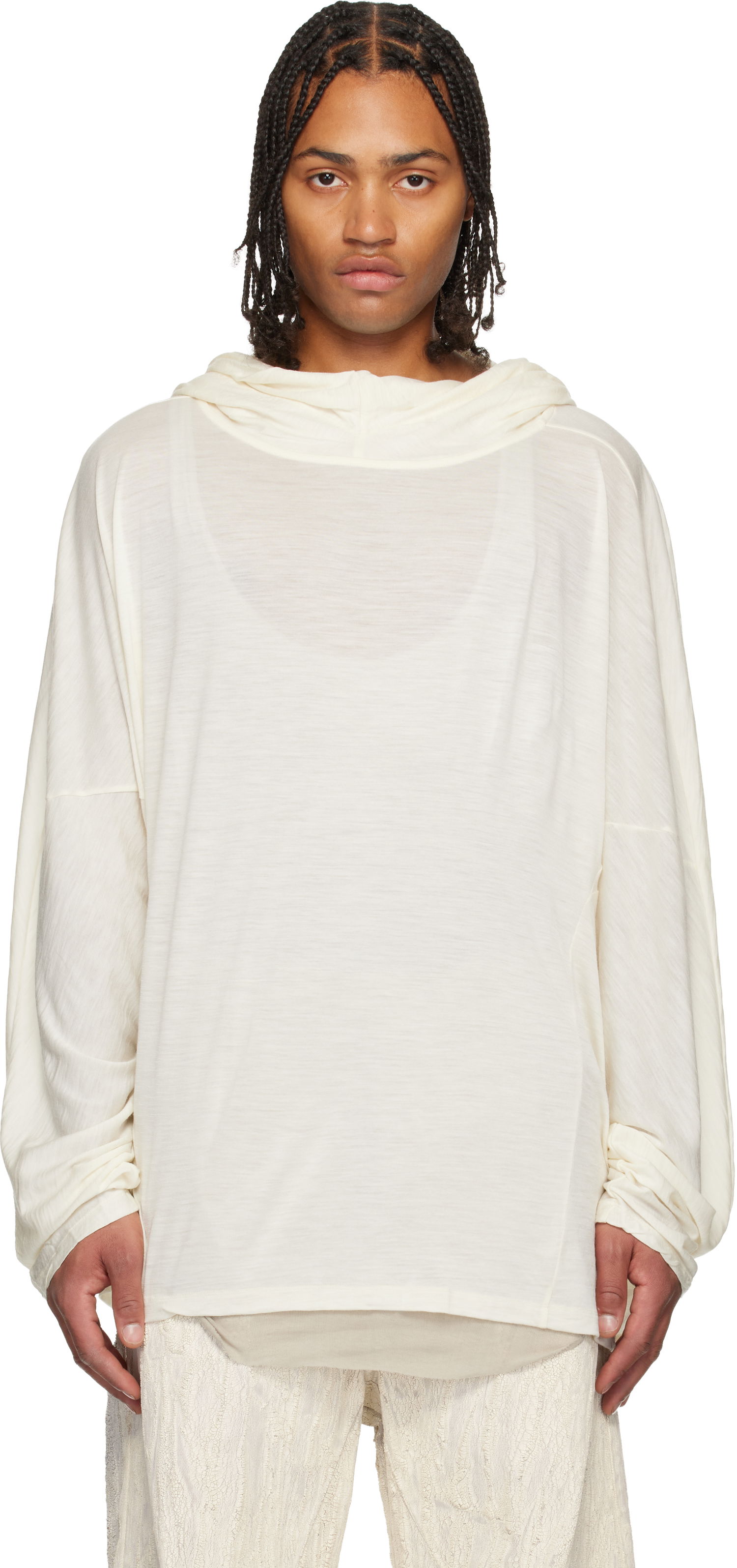 Huppari Rick Owens Concordians Loose-Fit Cowl Neck Tunic Hoodie Beige | RR02E1502 JSW, 0