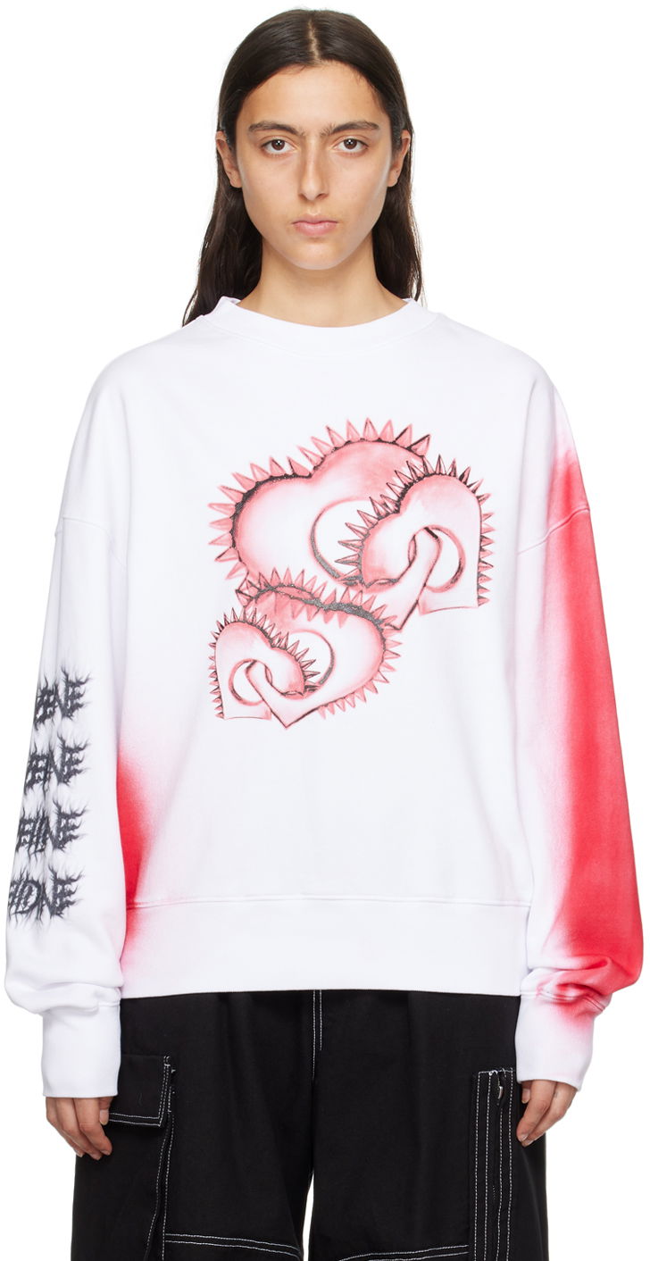 Villapaita We11done Printed Sweatshirt Valkoinen | WD-TS3-23-710-U-WH