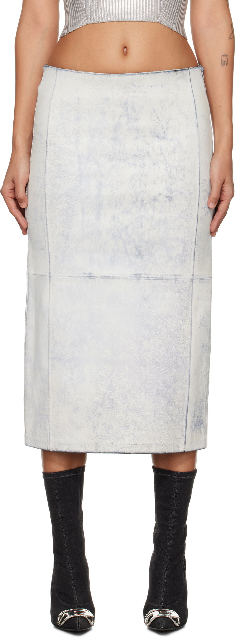 Hame Diesel Leather Midi Skirt Valkoinen | A14483 0QJAL