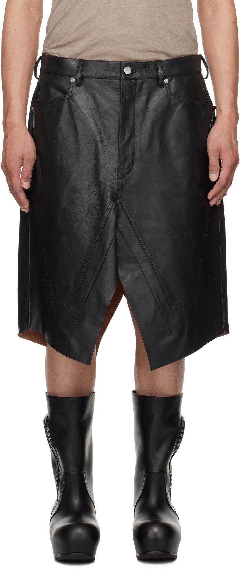 Hame Rick Owens Rick Owens Hollywood Leather Skirt Musta | RU01E5345 LTP