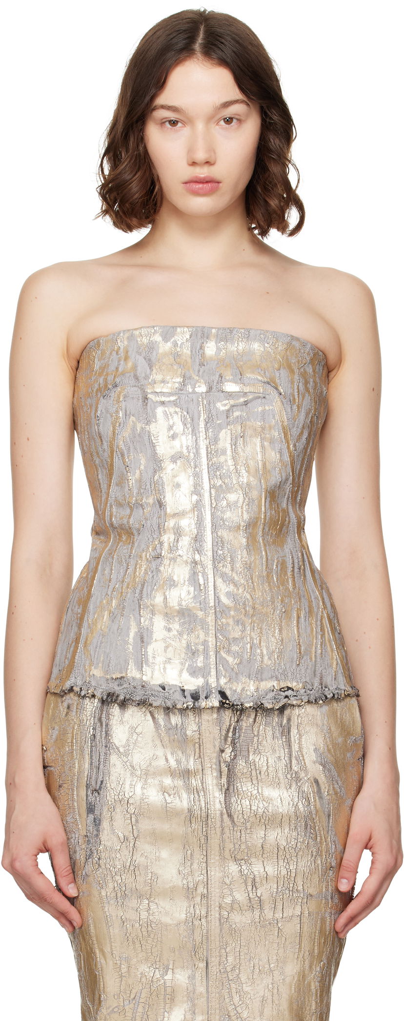 Tankkitoppi Rick Owens Rick Owens Megacrust Stretch Denim Lido Bustier Top Metallinen | RO01E7127 SGMC