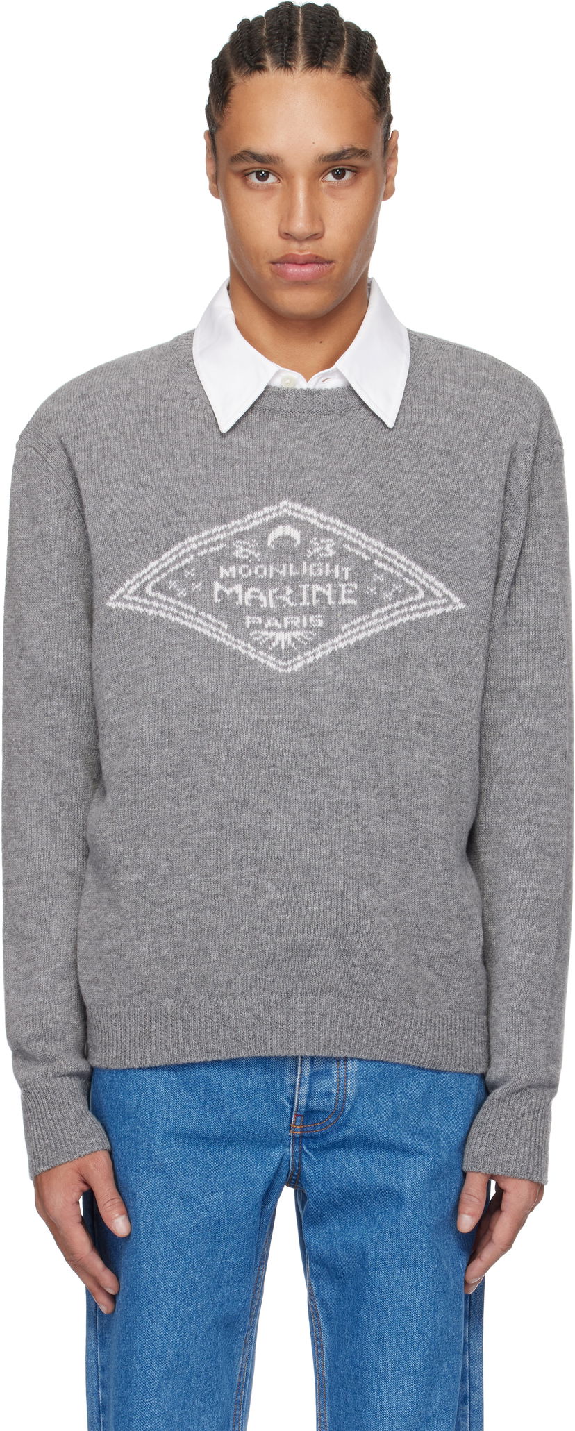 Villapaita Marine Serre Marine Serre Wool Knit Crewneck Sweater Harmaa | MTK004A CKNI0531