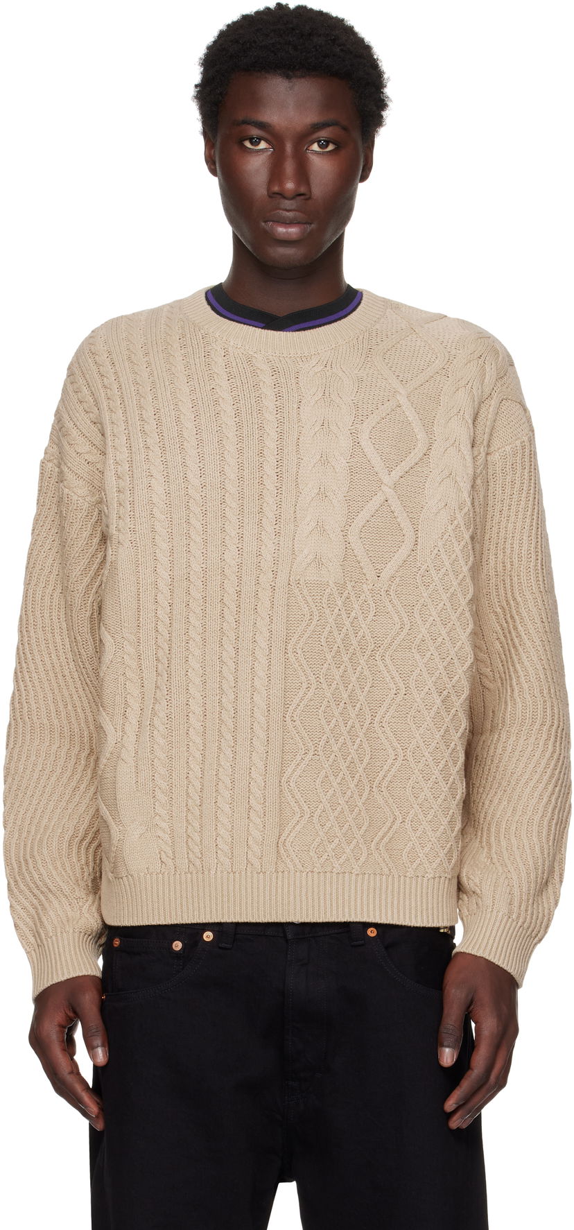 Villapaita Dime Dime Mixed Cable Knit Sweater Beige | DIMESU256SAN